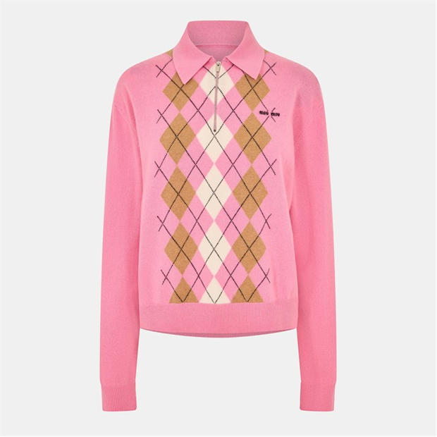 Miu Miu Women's Cashmere Argyle Crew Neck Jumper
