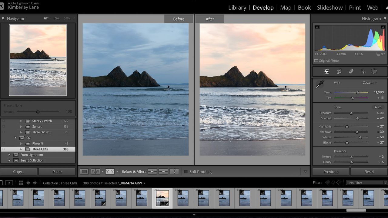screenshot of a before &amp; after image in Lightroom