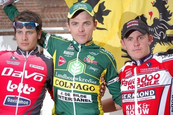 Podium (L-R): Adam Blythe (Davo Lotto), Denis Flahaut (Landbouwkrediet Colnago) and Joeri Clauwaert (Yawadoo). Photo &copy;: Tom De Meyer/www.TomDeMeyer.be