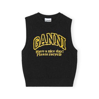 GANNI Black Graphic O-Neck Vest