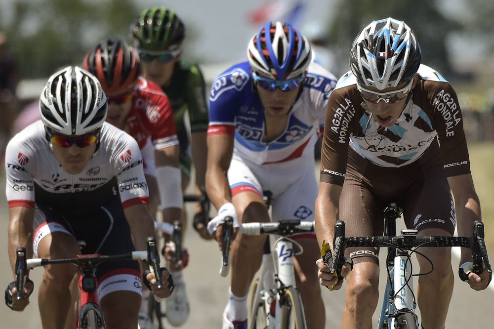 Th early breakaway in action during stage 11 of the Tour de France.