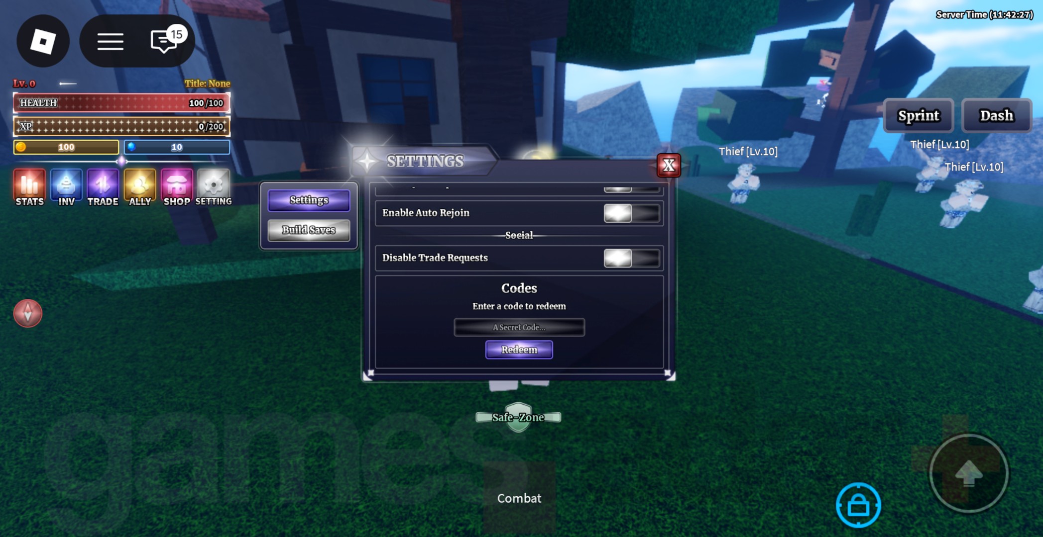 The in-game redemption box for Sailor Piece codes