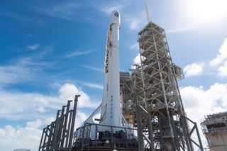 A SpaceX Falcon 9 rocket carrying the classified NROL-76 satellite for the U.S. National Reconnaissance Office stands atop the historic Launch Pad 39-A at NASA's Kennedy Space Center in Cape Canaveral, Florida ahead of an April 30, 2017 launch.