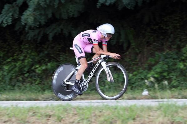Race leader Marianne Vos rides to the overall race win and third in the time trial