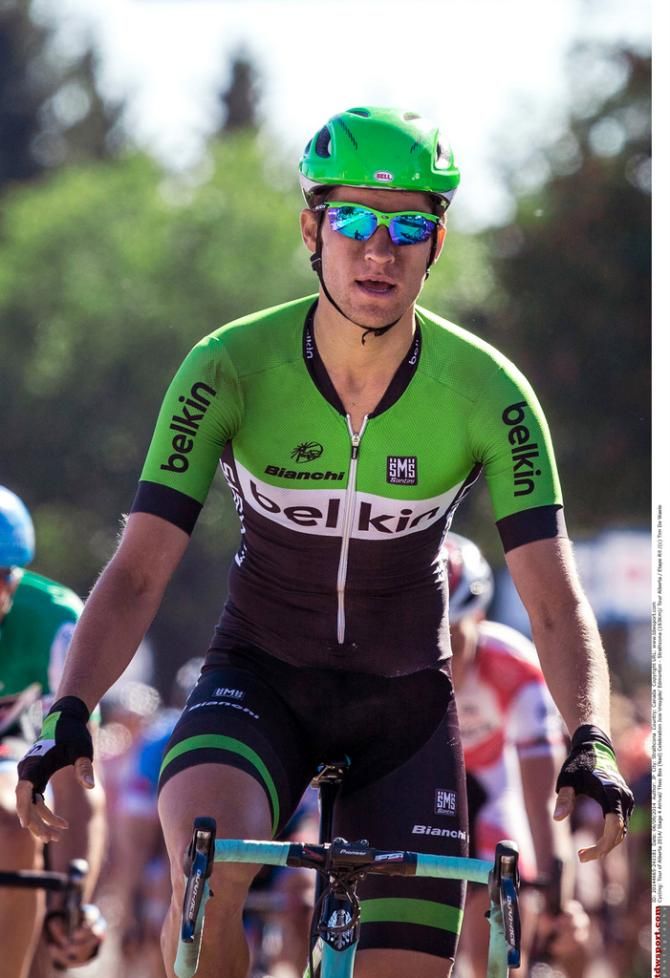 Theo Bos (Belkin) about to raise his arms in celebration