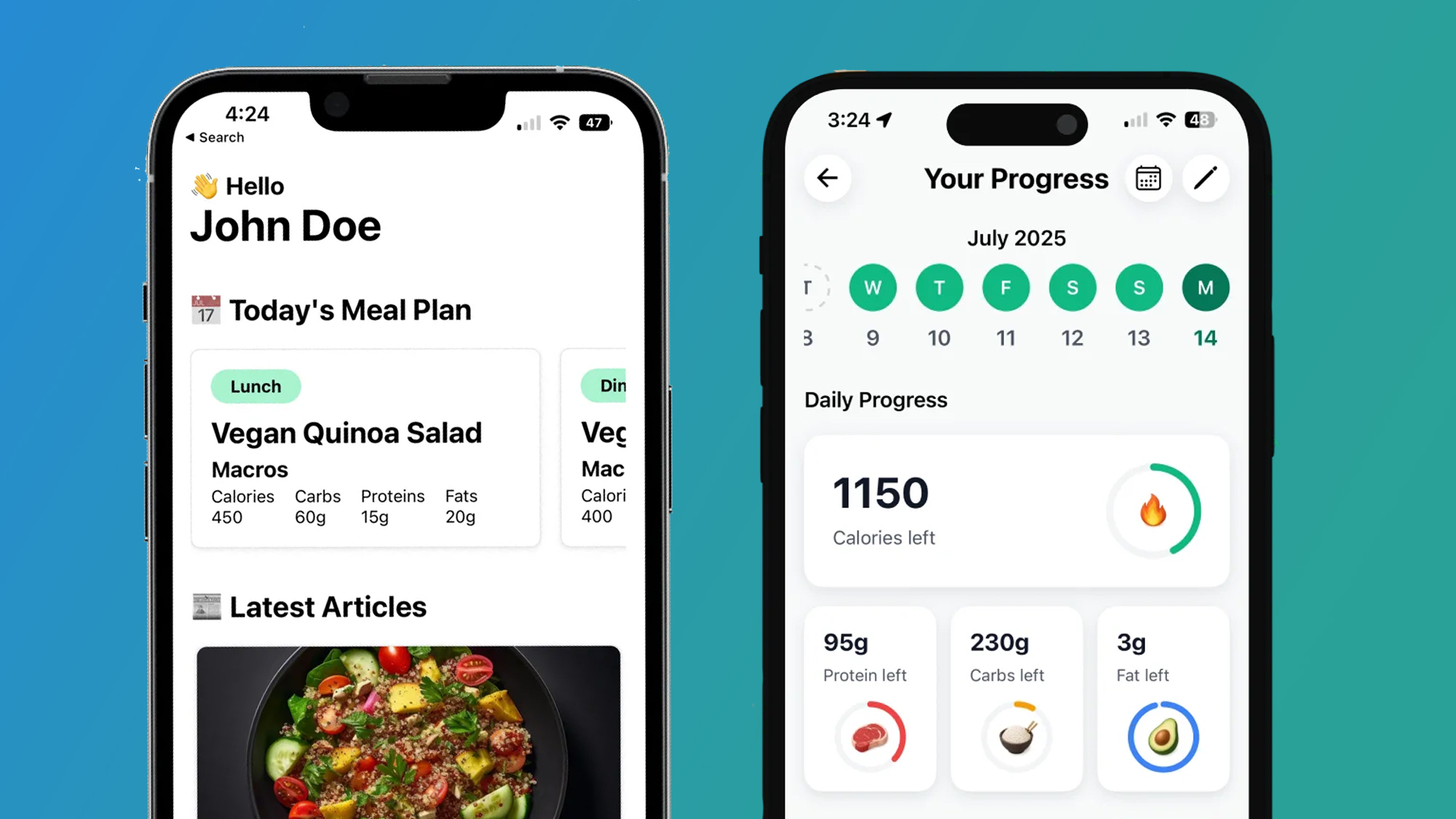 Two phones on a blue and green background showing the ChefGPT app