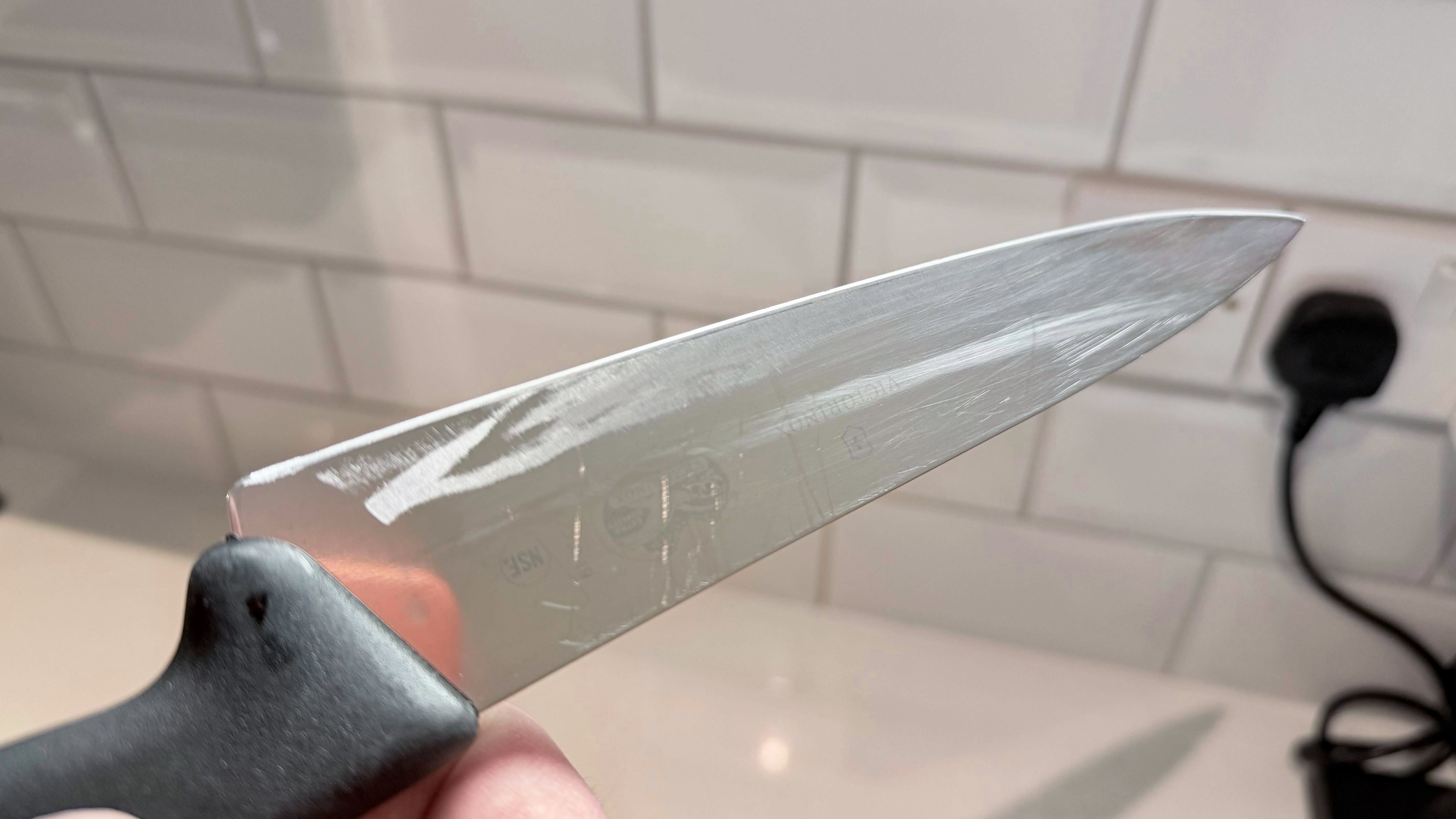 A scuffed Victorinox knife in hand