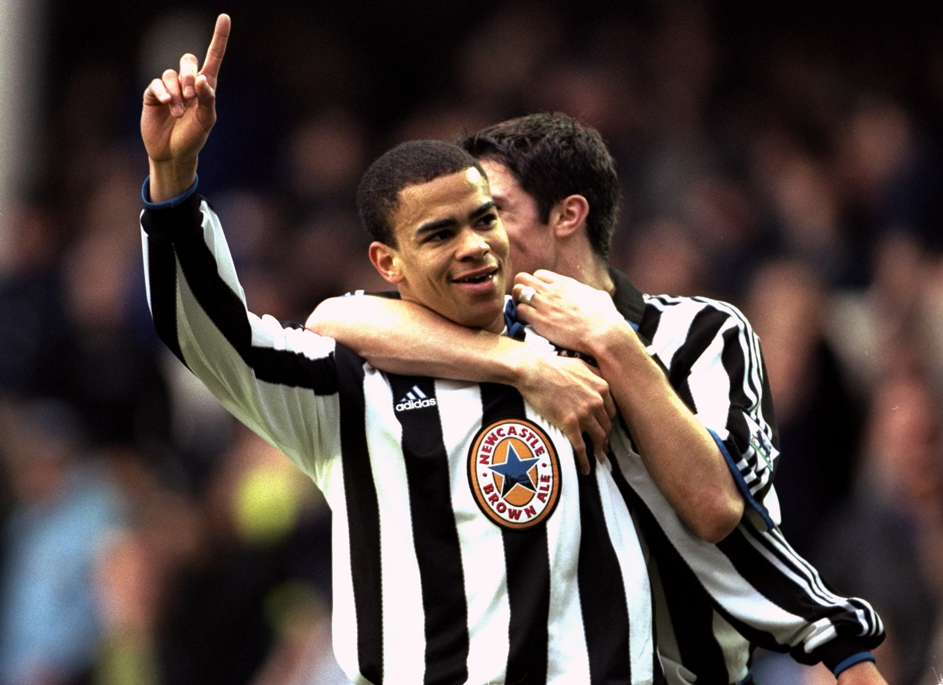 Kieron Dyer celebrates a goal for Newcastle United against Everton in March 2000.