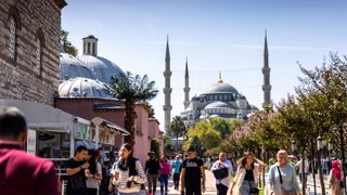 The Blue Mosque, which faces Hagia Sophia across Sultan Ahmet park
