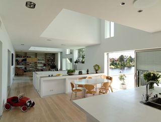 The open plan kitchen and living area
