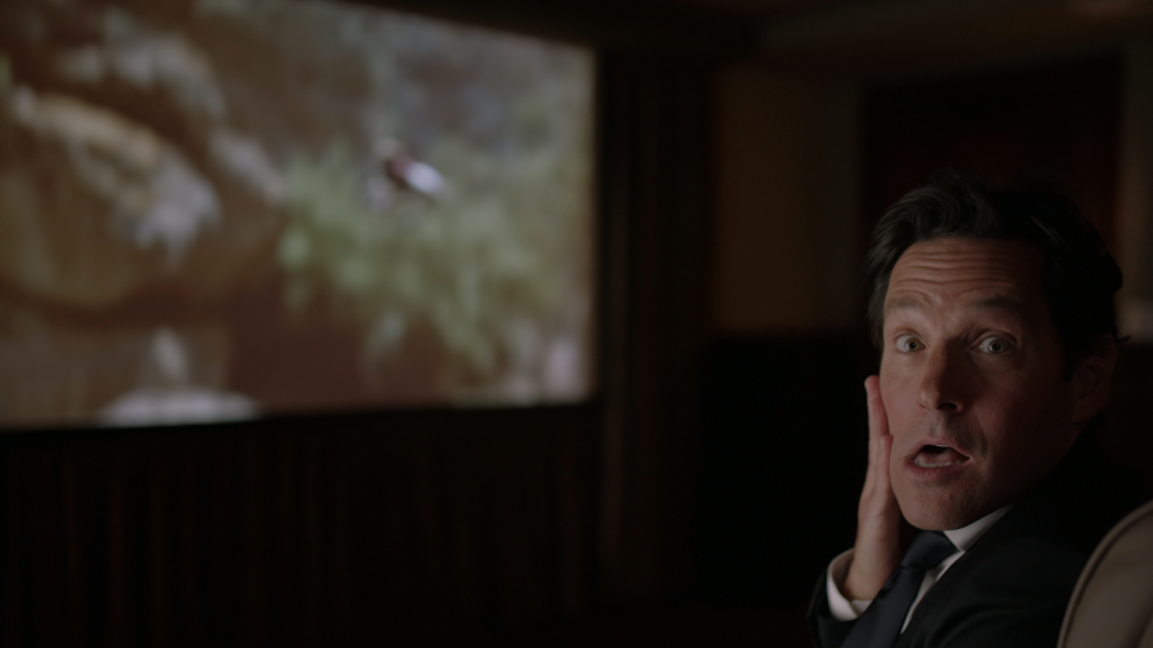 Paul Rudd watching the Mac and Me clip during the Mark Twain Prize ceremony