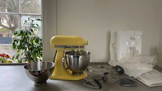 KitchenAid COTY Artisan 4.7L Stand Mixer unboxed on the counter