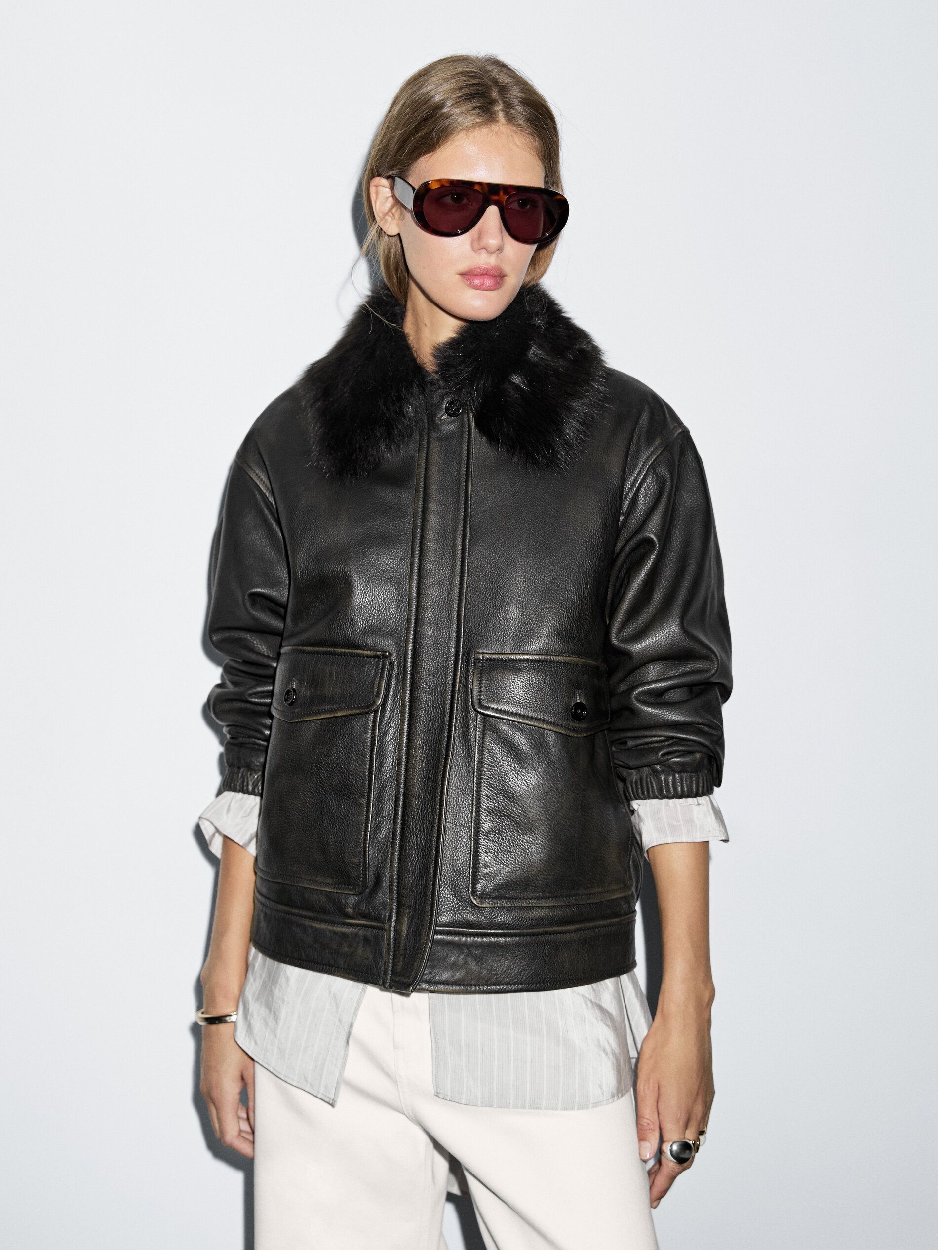 Nappa Leather Jacket With Collar Detail