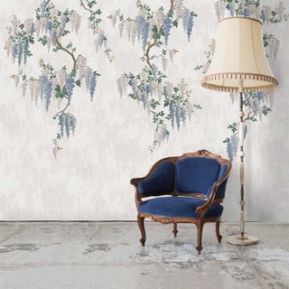 Wisteria wallpaper at Woodchip & Magnolia in a living room setting