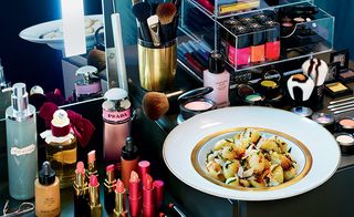 dressing table with makeup cosmetics