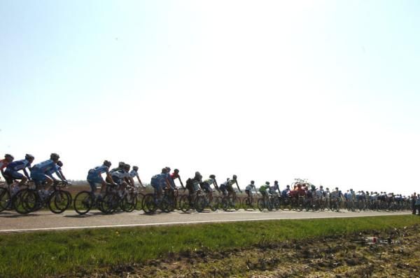 The peloton make the most of the fine spring conditions
