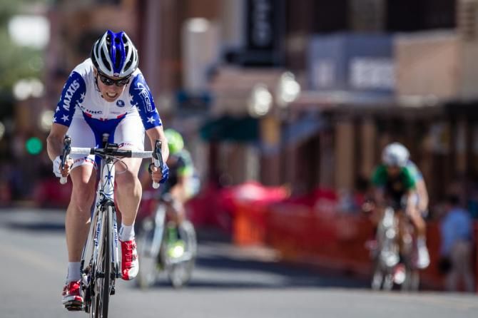 Alison Powers (UnitedHealthcare) launches her attack with one lap to go.