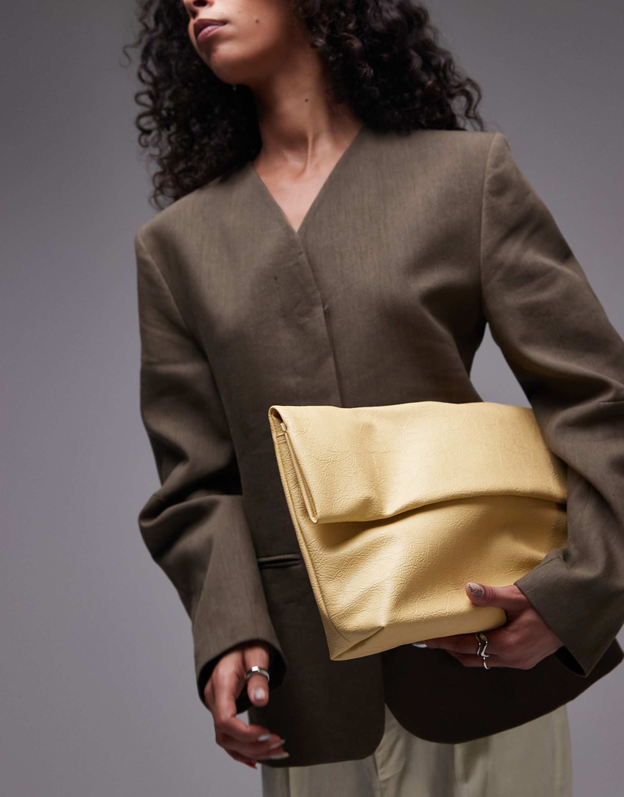 Topshop Georgia Folded Clutch Grab Bag in Buttermilk Yellow