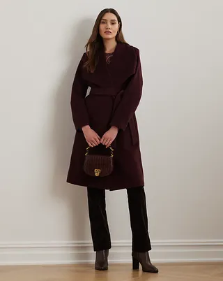 Belted Wool Blend Wrap Coat