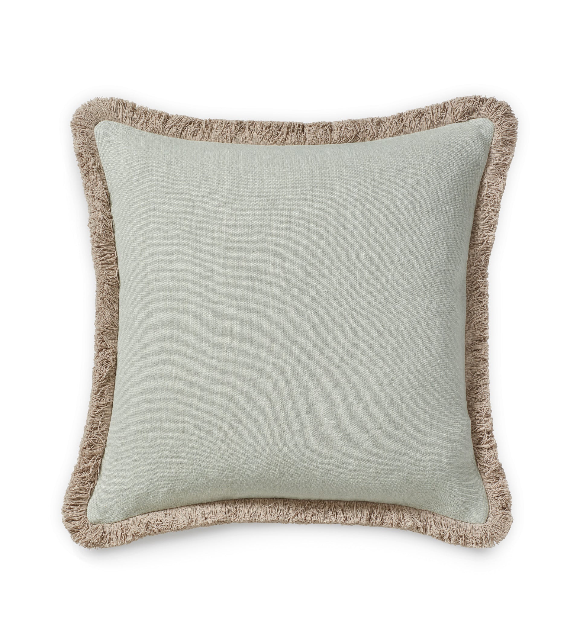 Stonewashed Linen Cushion Cover With Fringing - Eau De Nil