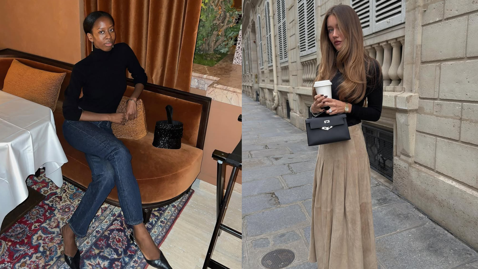 woman wearing black turtleneck outfit fall 2025