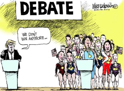Political cartoon U.S. GOP Debate Donald Trump Make America Great Again Olympians