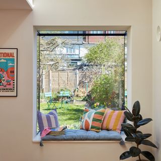 Oriel window in a kitchen-diner with window seat