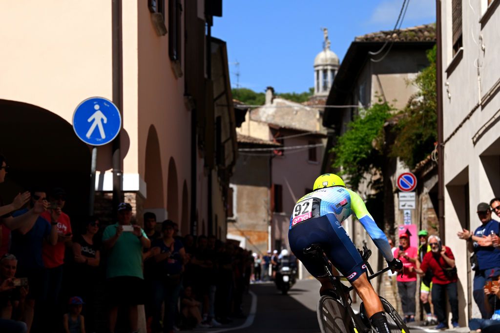 DESENZANO DEL GARDA ITALY MAY 18 Lilian Calmejane of France and Team Intermarche Wanty sprints during the 107th Giro dItalia 2024 Stage 14 a 312km individual time trial stage from Castiglione delle Stiviere to Desenzano del Garda UCIWT on May 18 2024 in Desenzano del Garda Italy Photo by Dario BelingheriGetty Images