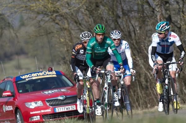 The break of the day: C&eacute;dric Pineau (FDJ), Blel Kadri (Ag2r-La Mondiale), Jussi Veikkanen (Omega Pharma-Lotto), Cyril Gautier (Europcar) and Romain Hardy (Bretagne-Schuller).