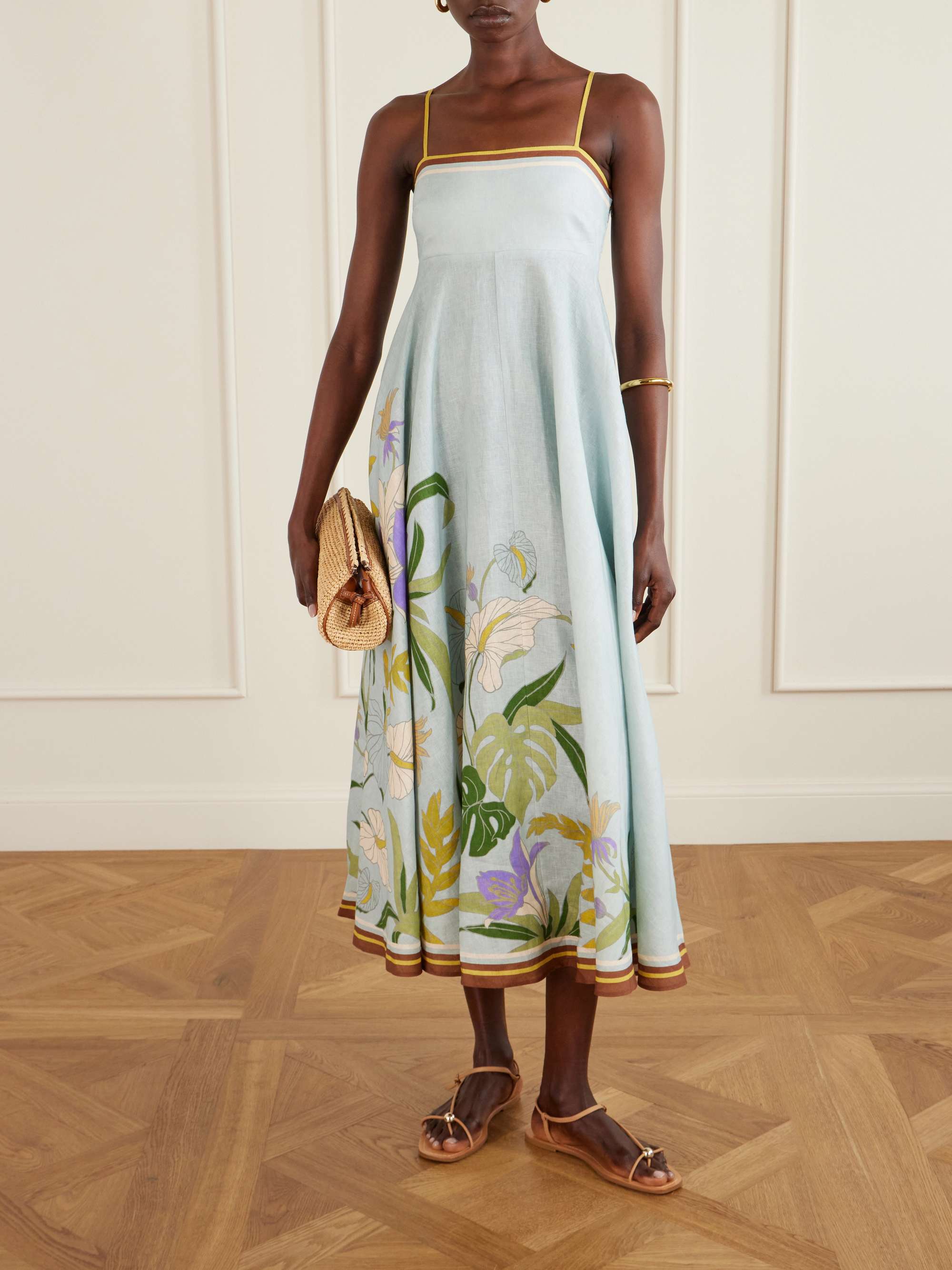 Alfie Floral-Print Linen Midi Dress