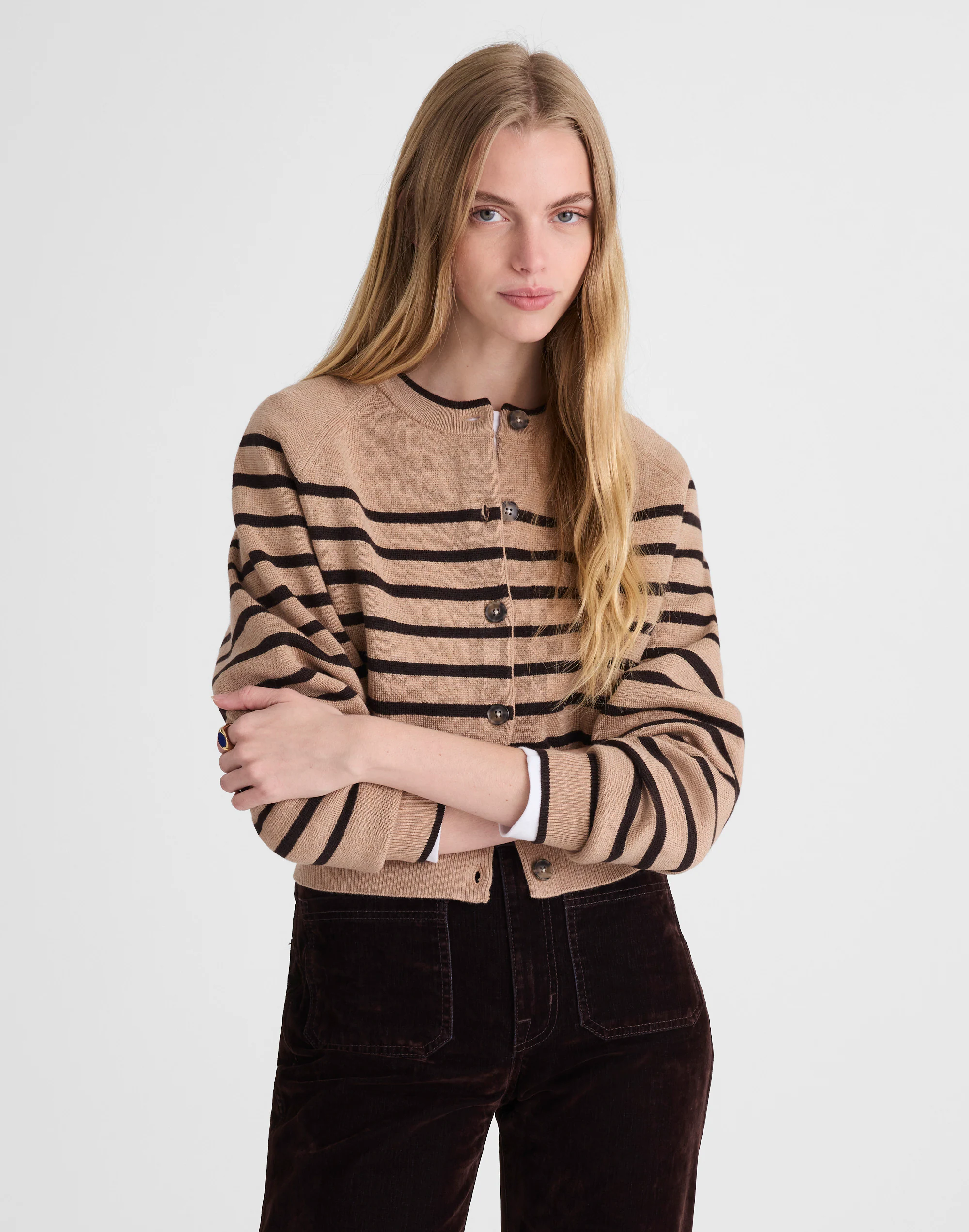 Raglan-Sleeve Cropped Cardigan in Merino Wool