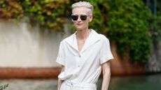 Tilda Swinton wearing all white at the Venice Film Festival 2025