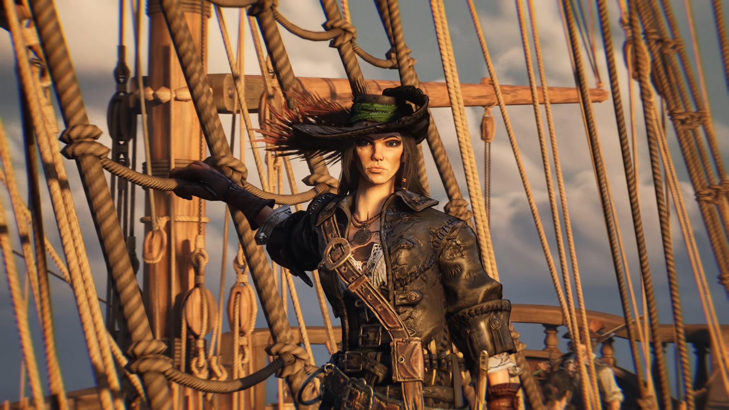 Windrose early access trailer screenshot shows a female pirate.