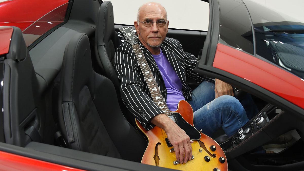Six times Grammy Awards winning guitarist/composer Larry Carlton poses for a photograph at McLaren Tokyo showroom on October 14, 2016 in Tokyo, Japan.