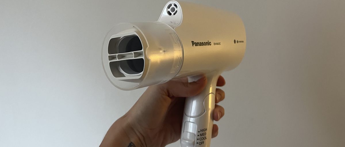 Panasonic Nanoe Travel Hair Dryer (EH-NA2C-W being held in the hand