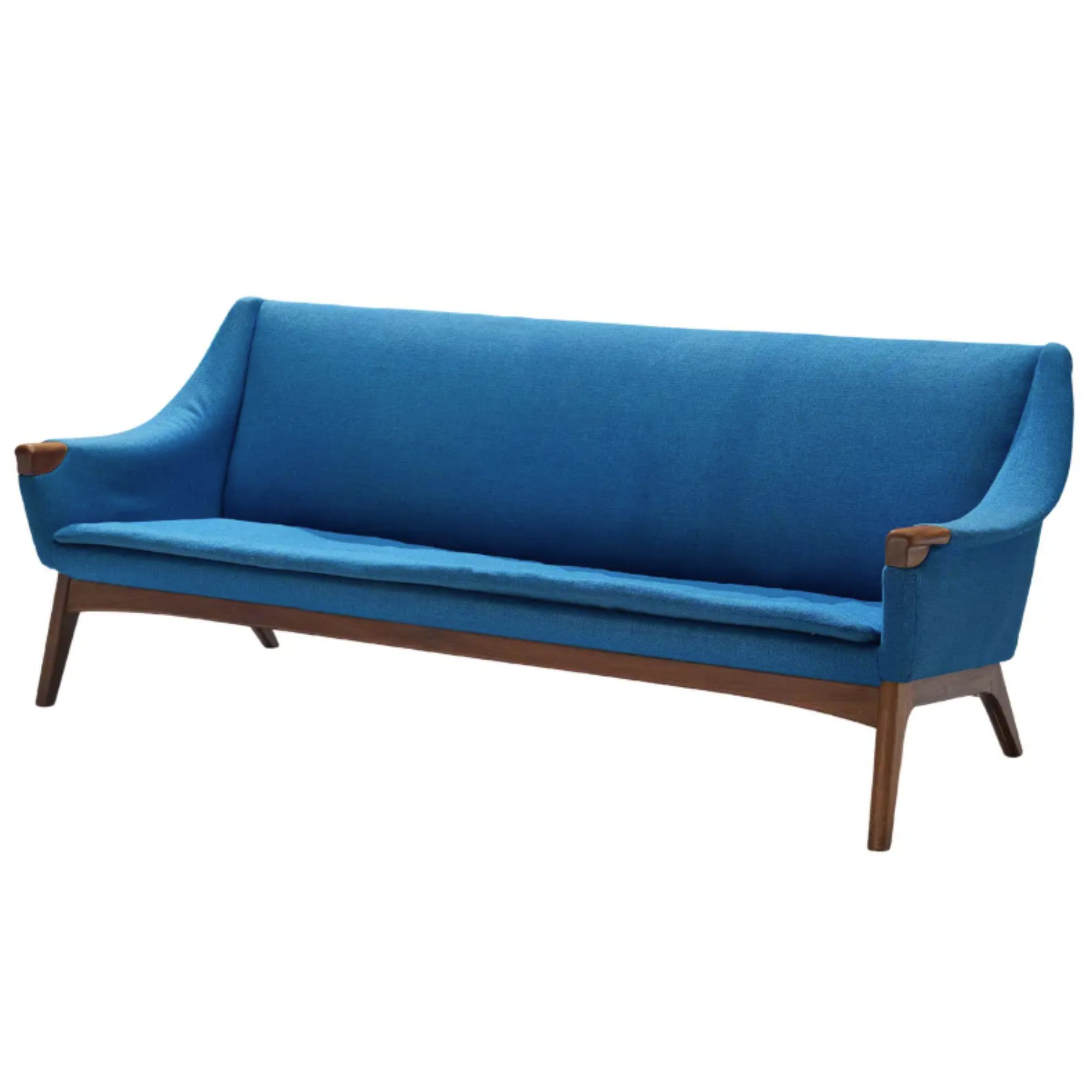 Danish Sofa in Teak and Blue Upholstery