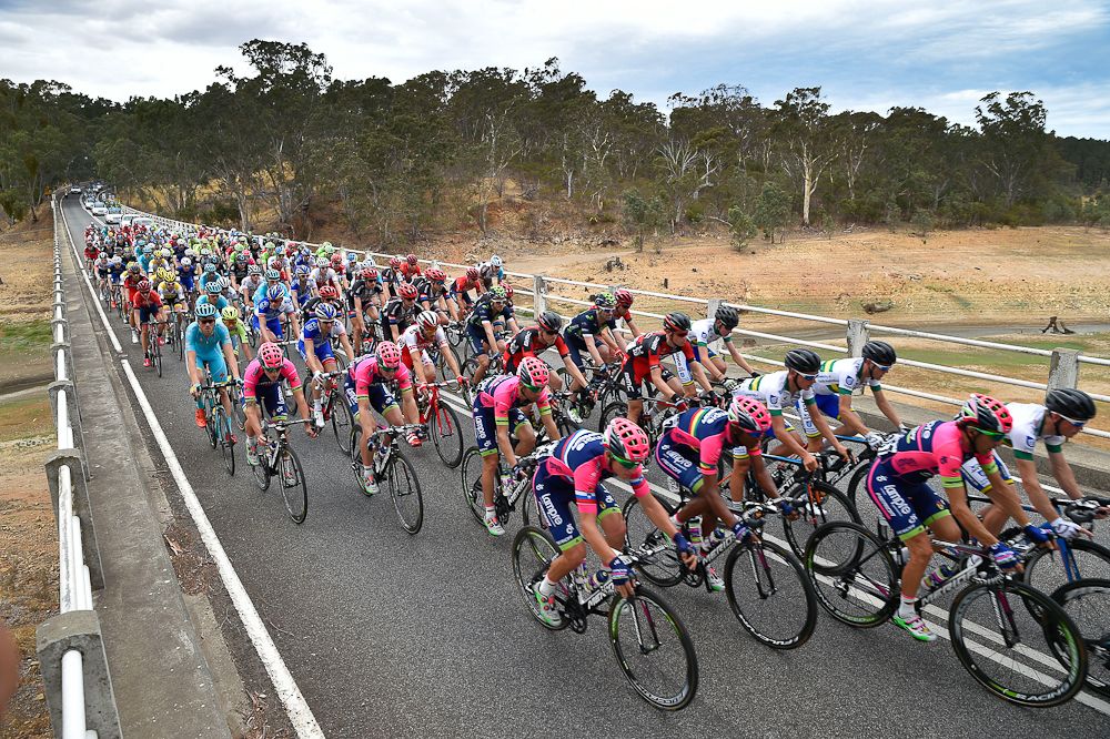 Riders in action during stage 1 of the Tour Down Under.