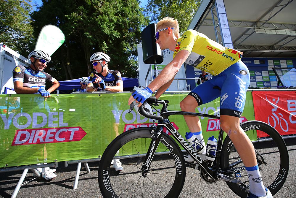 Race leader Julien Vermote before the stage of stage 5 in Britain.