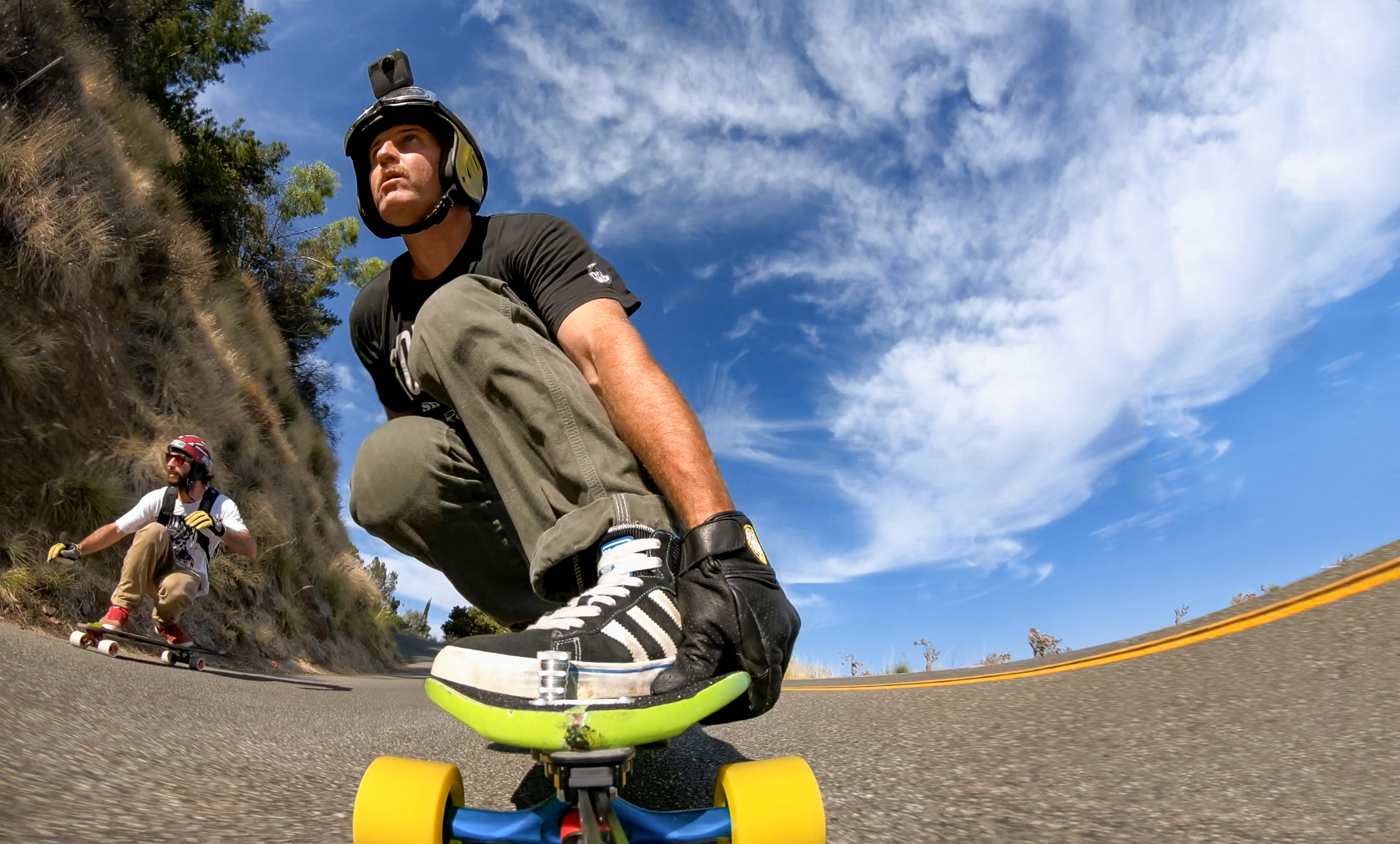 The best GoPro: a man films himself skateboarding