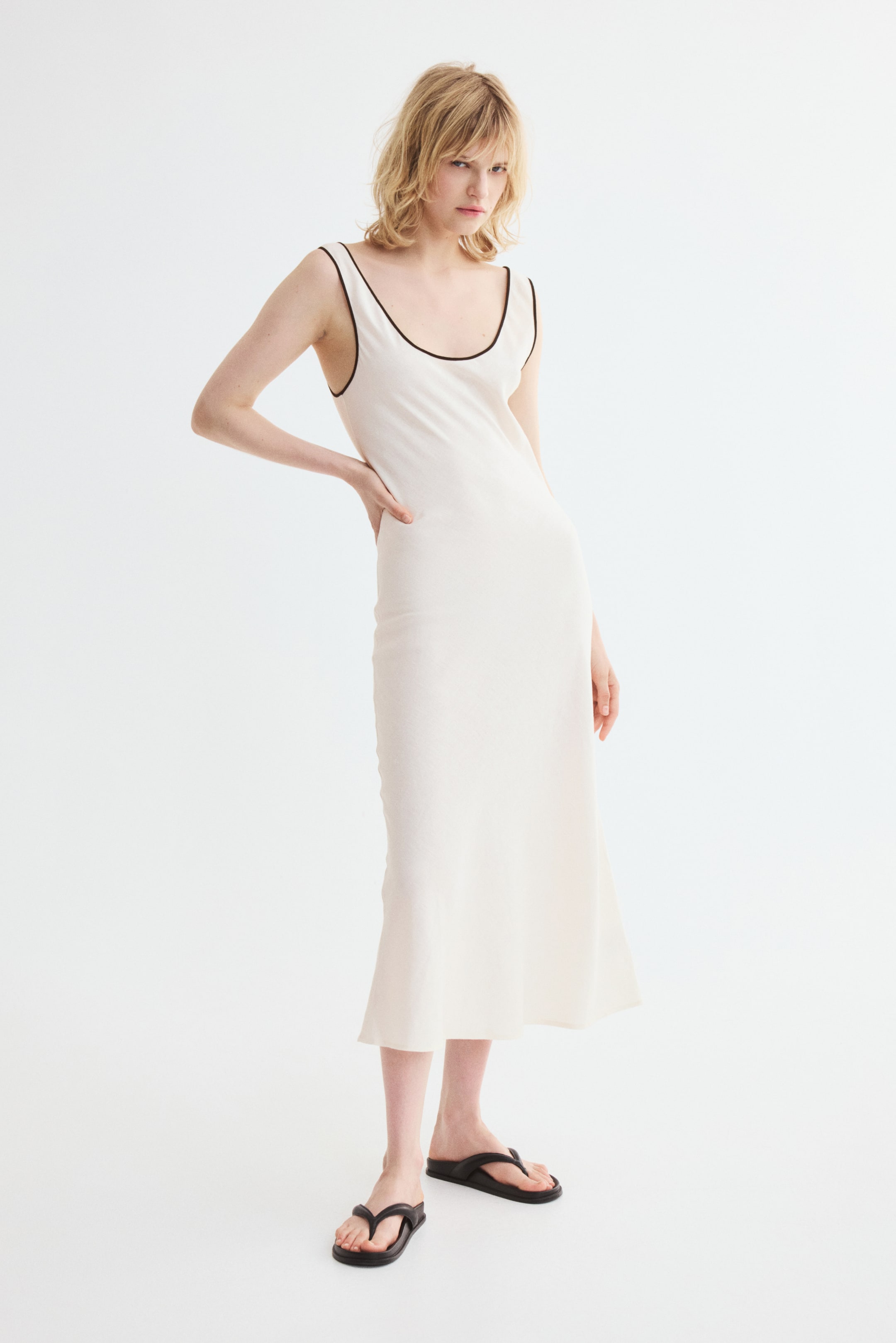 Linen-Blend Slip Dress