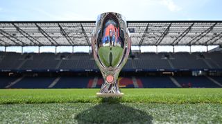 The UEFA Super Cup Trophy is seen prior to the UEFA Super Cup 2026 match between Paris Saint-Germain and Aston Villa at Stadion Salzburg