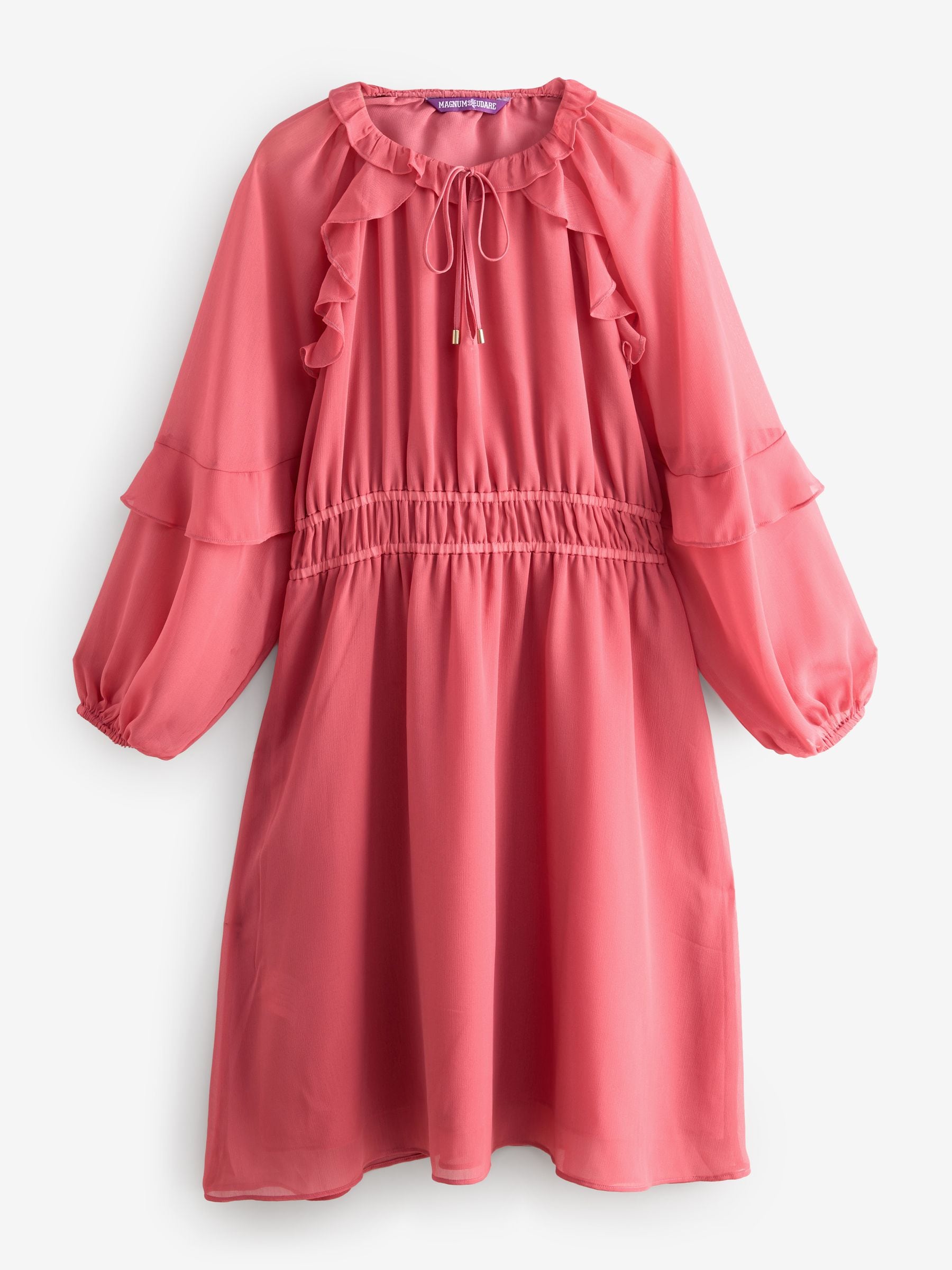 Coral Pink Ruffle Crinkle Dress - Size 6