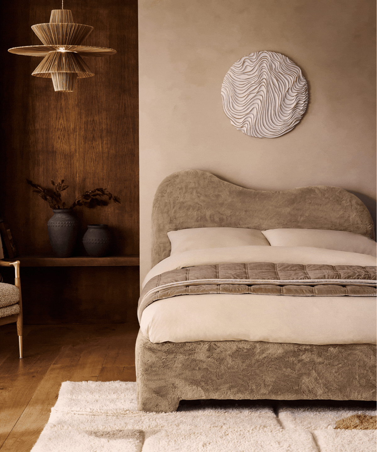 Next, Oslo Faux Fur Mink Brown Elsie Upholstered Bed Frame