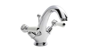 Hudson Reed Topaz Monobloc Basin Mixer, chrome with white handles and hot/cold markers