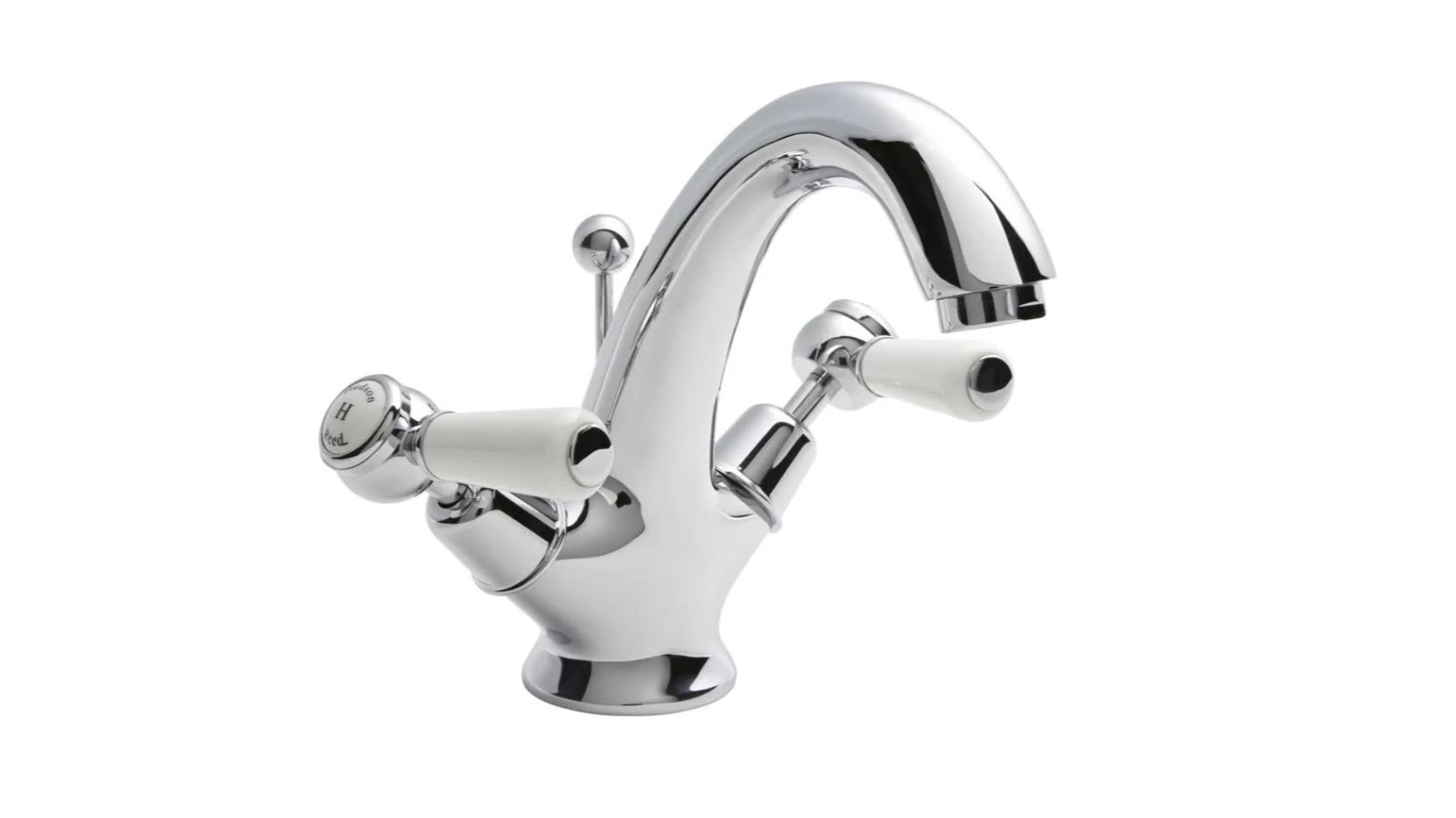 Hudson Reed Topaz Monobloc Basin Mixer, chrome with white handles and hot/cold markers