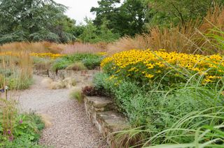 rairie-style planting make the most of the upwardly sloping garden