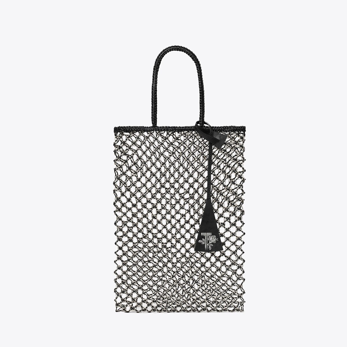Small Hand-Knitted Chain Mesh Tote in Brown, Size OS