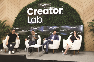 Cap: On the &ldquo;State of the Creator Economy&rdquo; panel (left to right): Drew Baldwin, Tubefilter; Pierre-Lo&iuml;c Assayag, Traackr; Alessandro Bogliari, The Influencer Marketing Factory; and moderator Natalie Jarvey, Ankler Media.