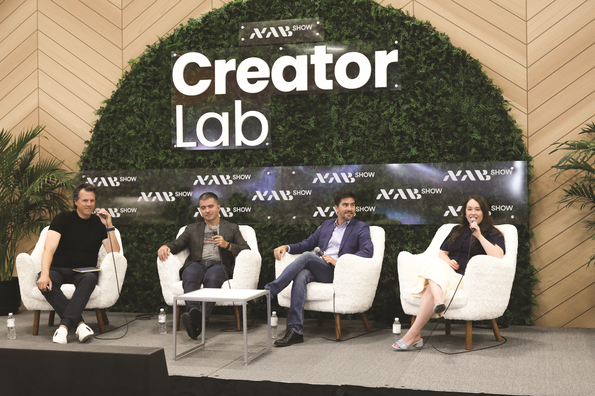 Cap: On the &ldquo;State of the Creator Economy&rdquo; panel (left to right): Drew Baldwin, Tubefilter; Pierre-Lo&iuml;c Assayag, Traackr; Alessandro Bogliari, The Influencer Marketing Factory; and moderator Natalie Jarvey, Ankler Media.