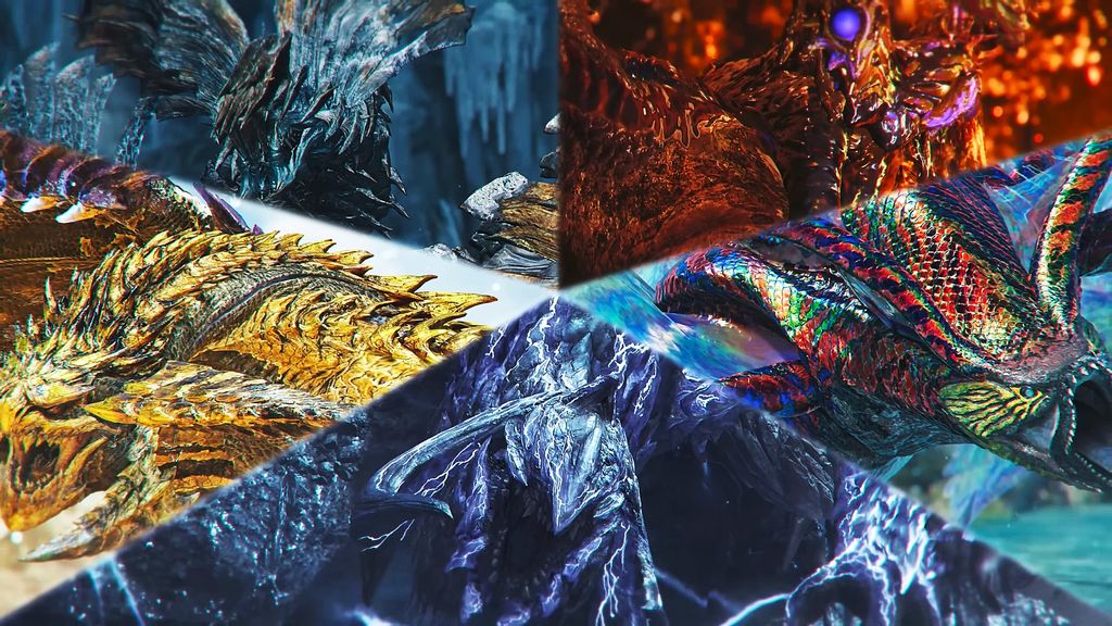 Slightly edited trailer screenshot of all Arch-Tempered Monsters in Monster Hunter Wilds